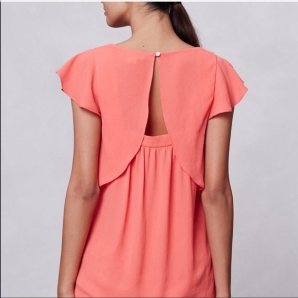 Anthropologie Coral Flutter Sleeve Blouse - Picture 2 of 5
